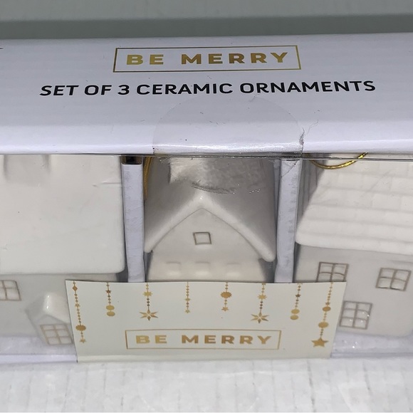 Be Merry Set of 3 Ceramic Ornament Houses - Picture 2 of 4